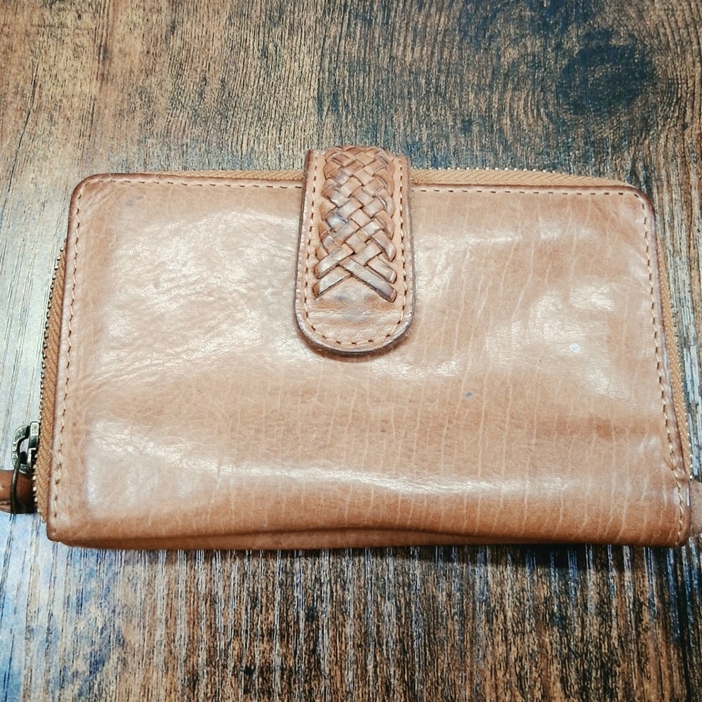 Genuine Leather Bifold Zip Wallet Braided Snap Tan Brown Cowgirl Western